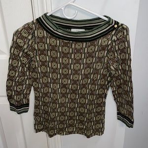 Loft boot neck 3/4 sleeve geometric sweater